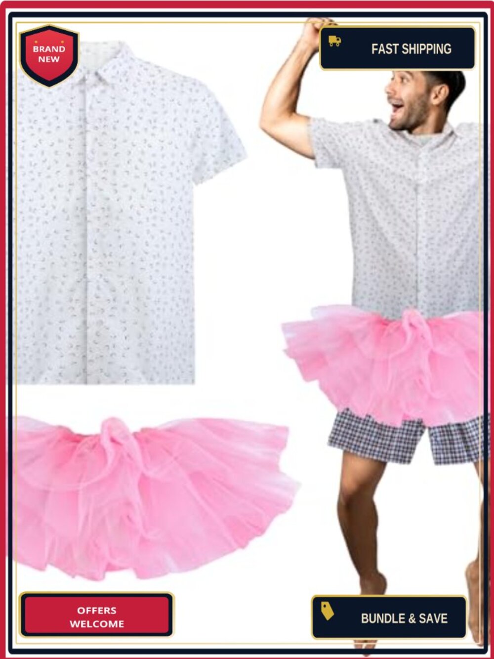 Men Halloween Tutu Costume Polka Dot Shirt Cosplay Set